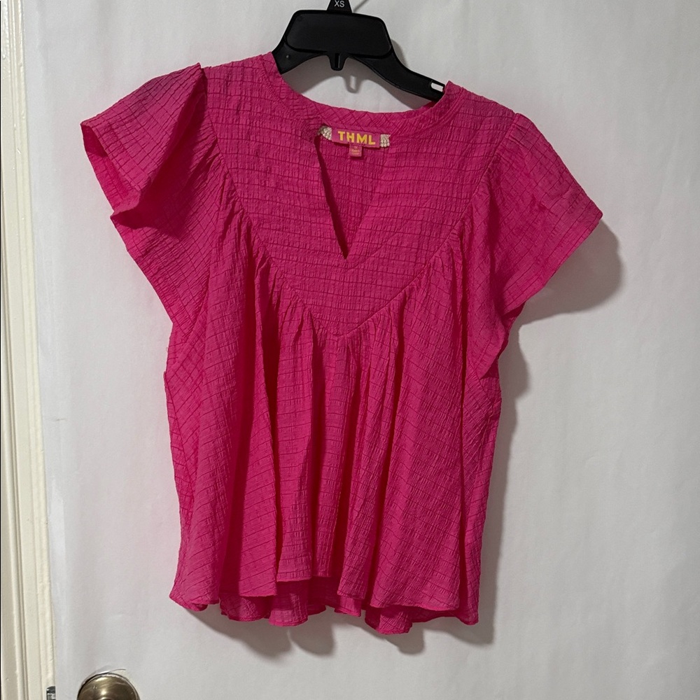 THML Hot Pink Textured Flutter Sleeve Top